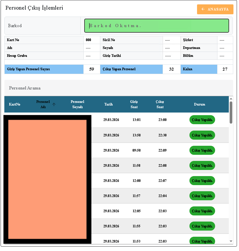 WEB PDKS employee exit screen