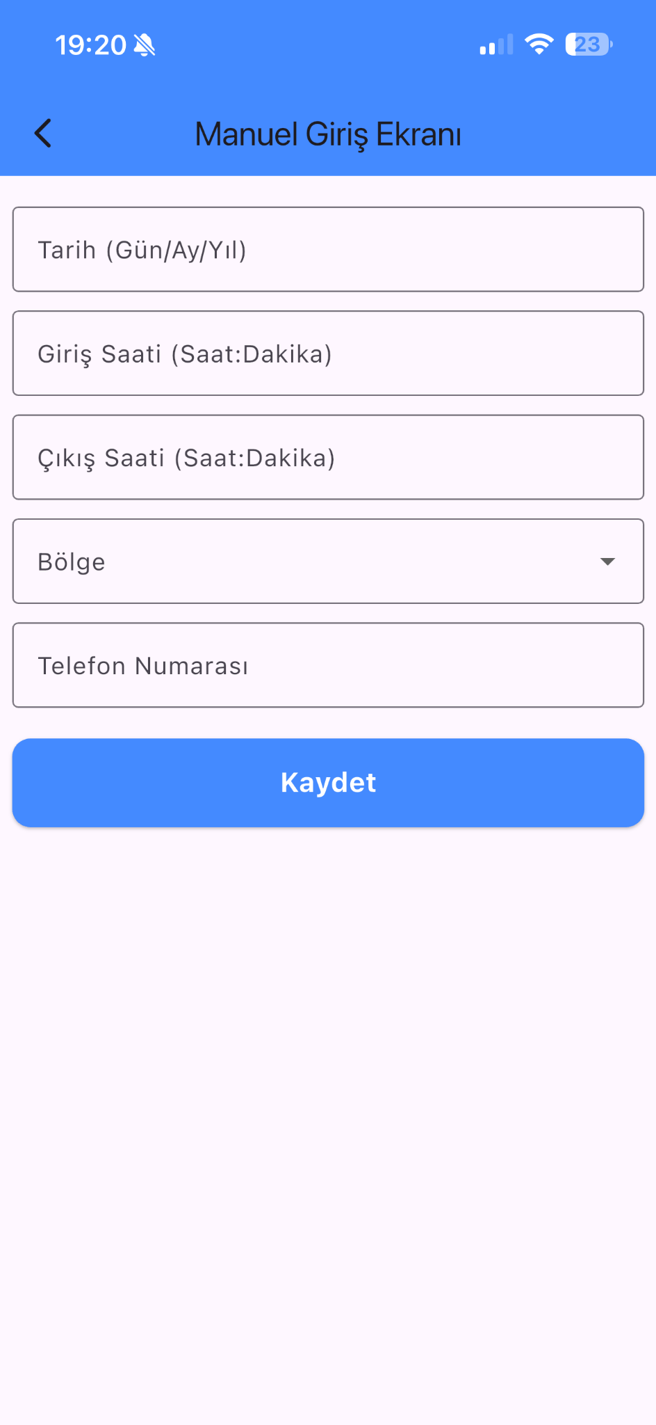 Teknopass PDKS manual entry screen