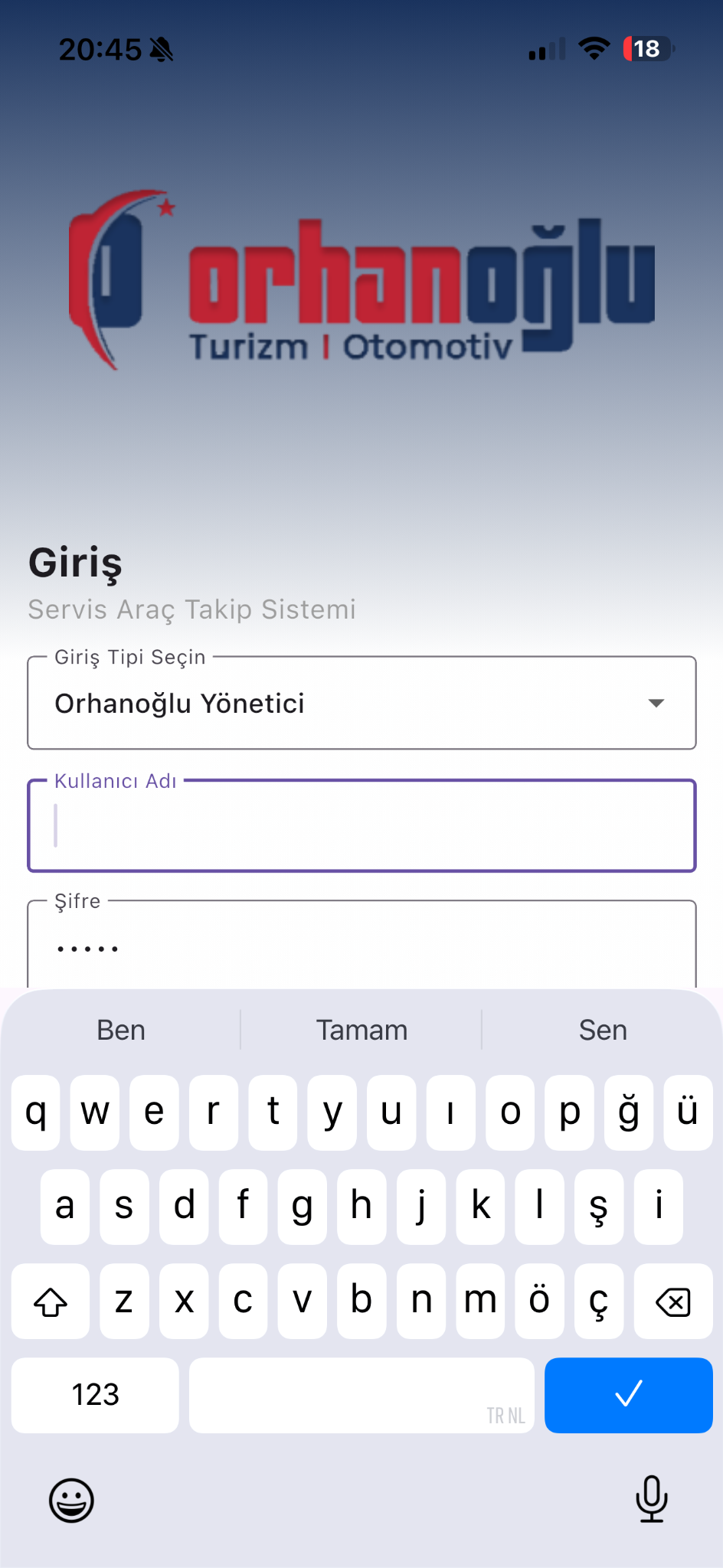 Staff shuttle management login screen