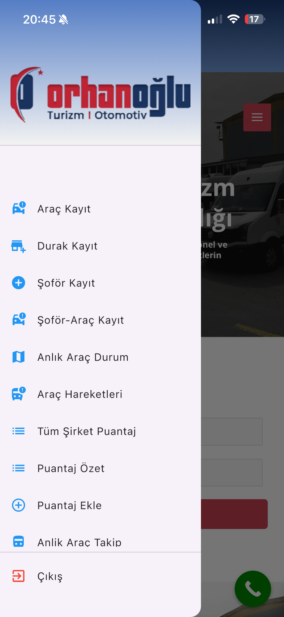 Staff shuttle management menu screen