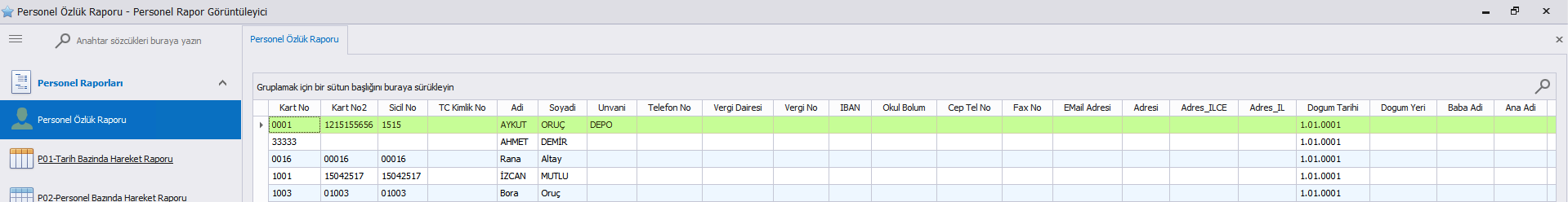 Personnel report screen