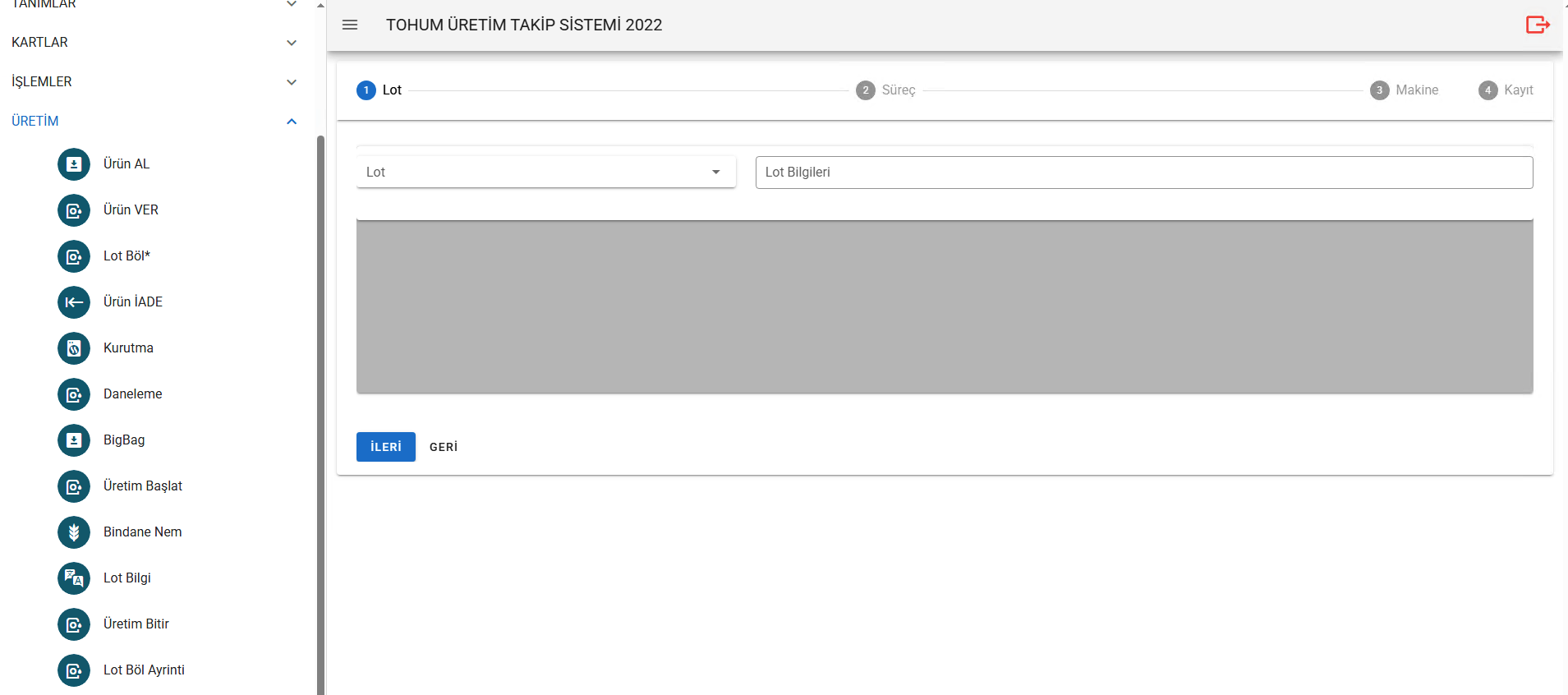 Production operations screen